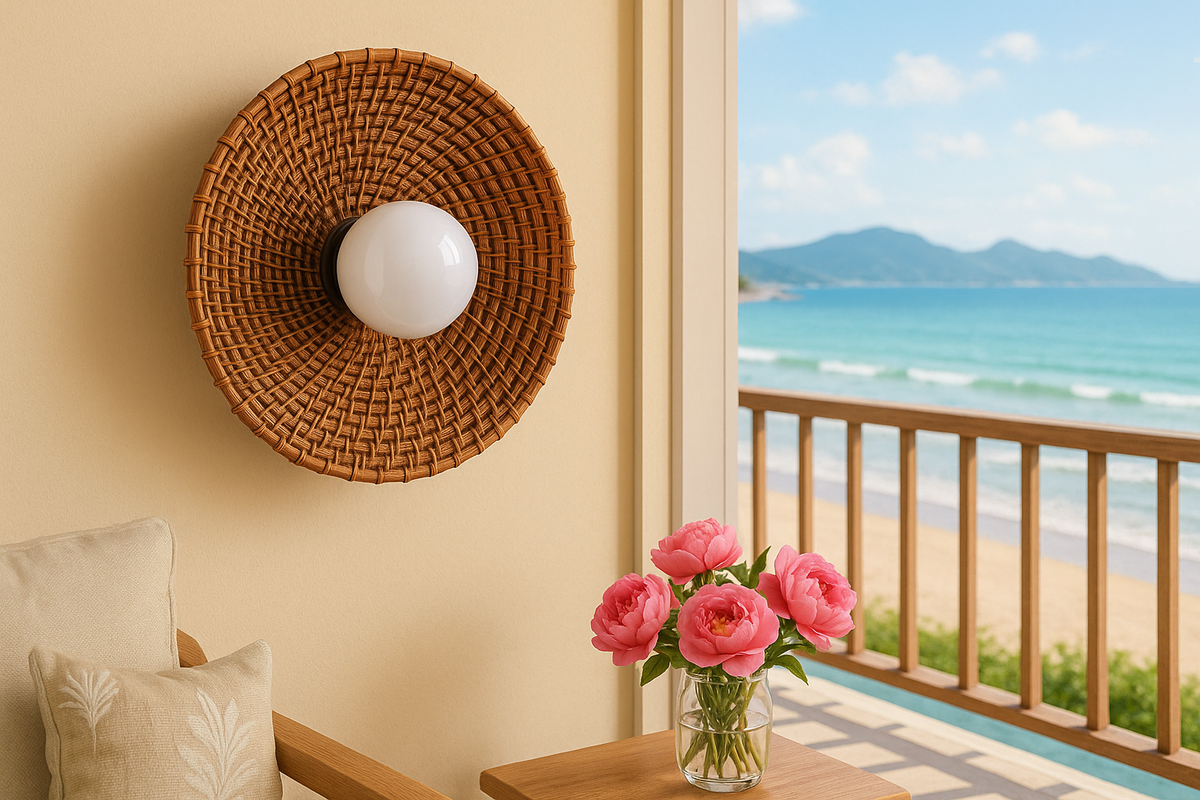 Rattan Wall Lamp for Bathroom | Cane Wall Light - Sanya