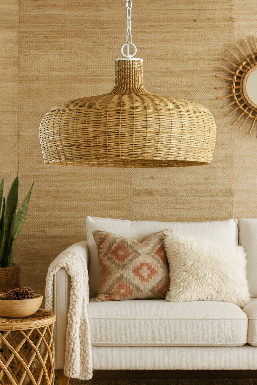 Bamboo Hanging Lamp for Living Room | Rattan Pendant Light - Taara