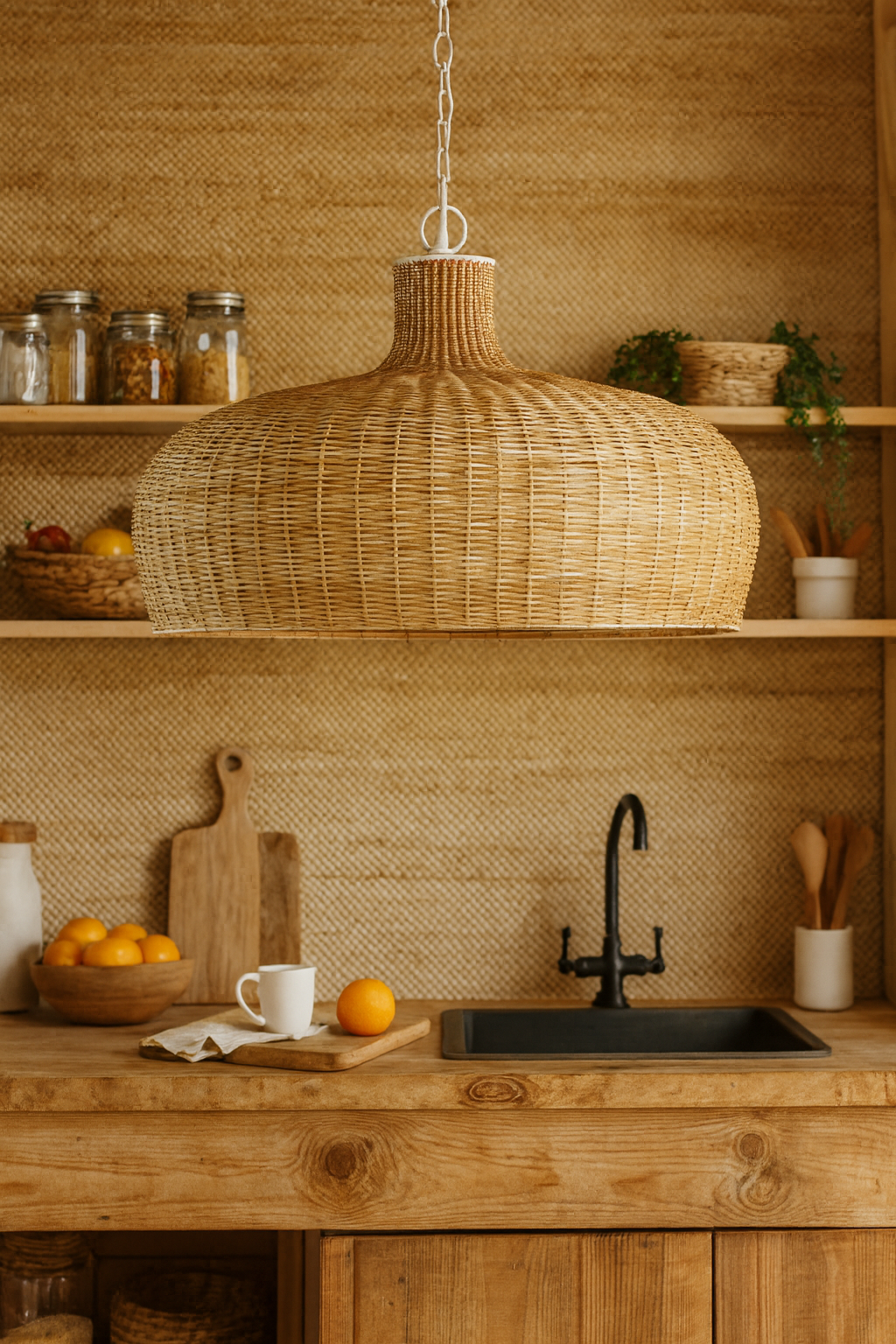 Bamboo Hanging Lamp for Living Room | Rattan Pendant Light - Taara