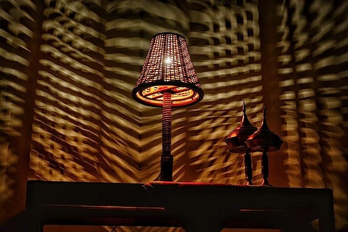 Bamboo & Cane Table Night Lamp with Shade