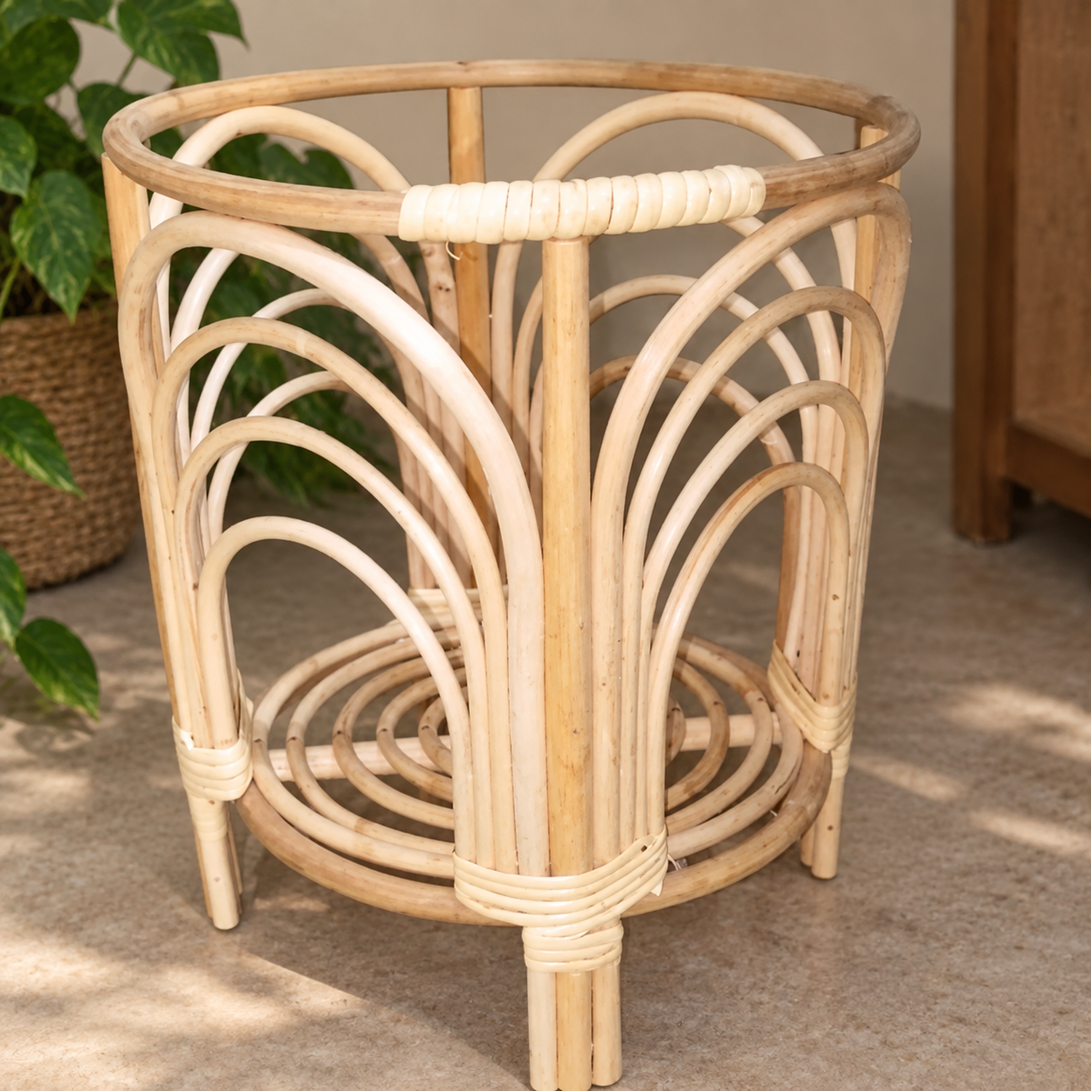 Cane Bamboo Rattan Wooden Planter Stand for Garden, Balcony Home and Office | 10W × 12H Inch — Canewoven