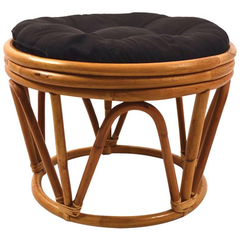 Bamboo Round Ottoman / Pouf with Upholstered Top