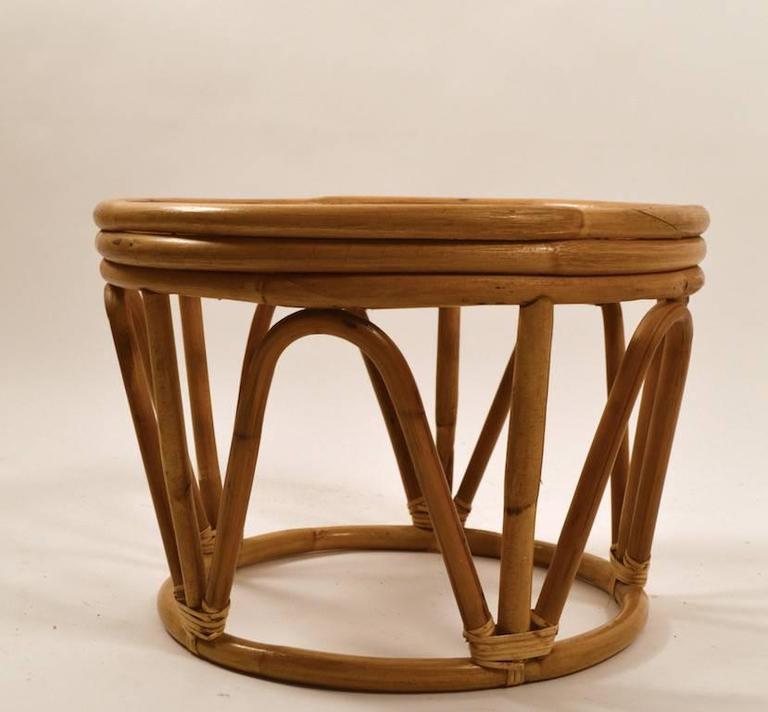 Bamboo Round Ottoman / Pouf with Upholstered Top