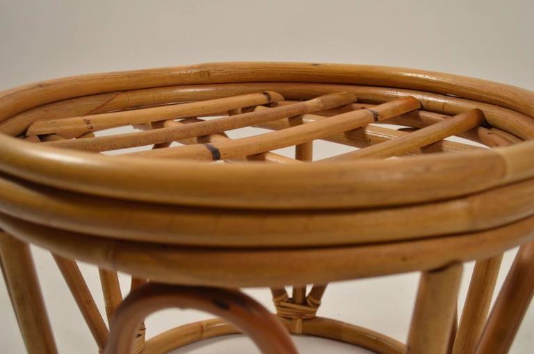 Bamboo Round Ottoman / Pouf with Upholstered Top