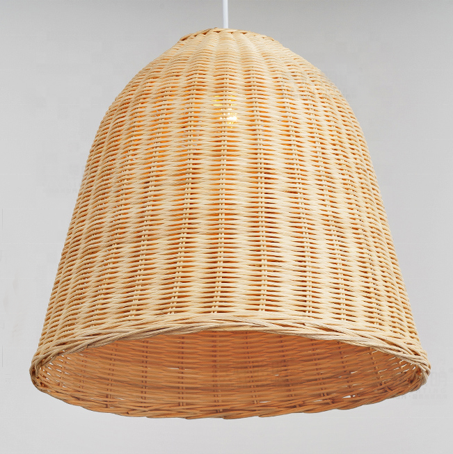 Golden Bell Handcrafted Rattan Lamp Shade – Stylish Cane Pendant Light – Perfect for Bohemian and Contemporary Home Décor