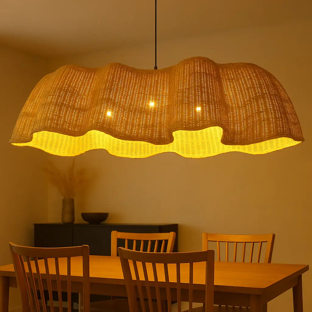 Bloom Handcrafted Rattan Core Weaved Chandelier - Handwoven Statement Ceiling Lamp for Restaurant, Dining & Resort - Boho Coastal Style | Rustic & Classic Chandelier Light Natural Finish (152 x 76 x 54 cm)