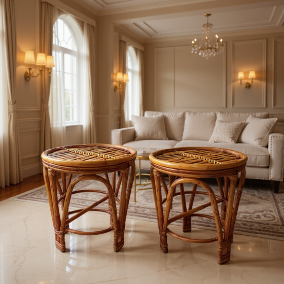 Cane & Bamboo Mudha Side Stool – Set of 2