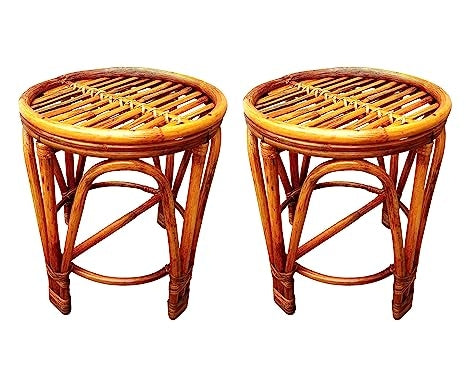 Cane & Bamboo Mudha Side Stool – Set of 2