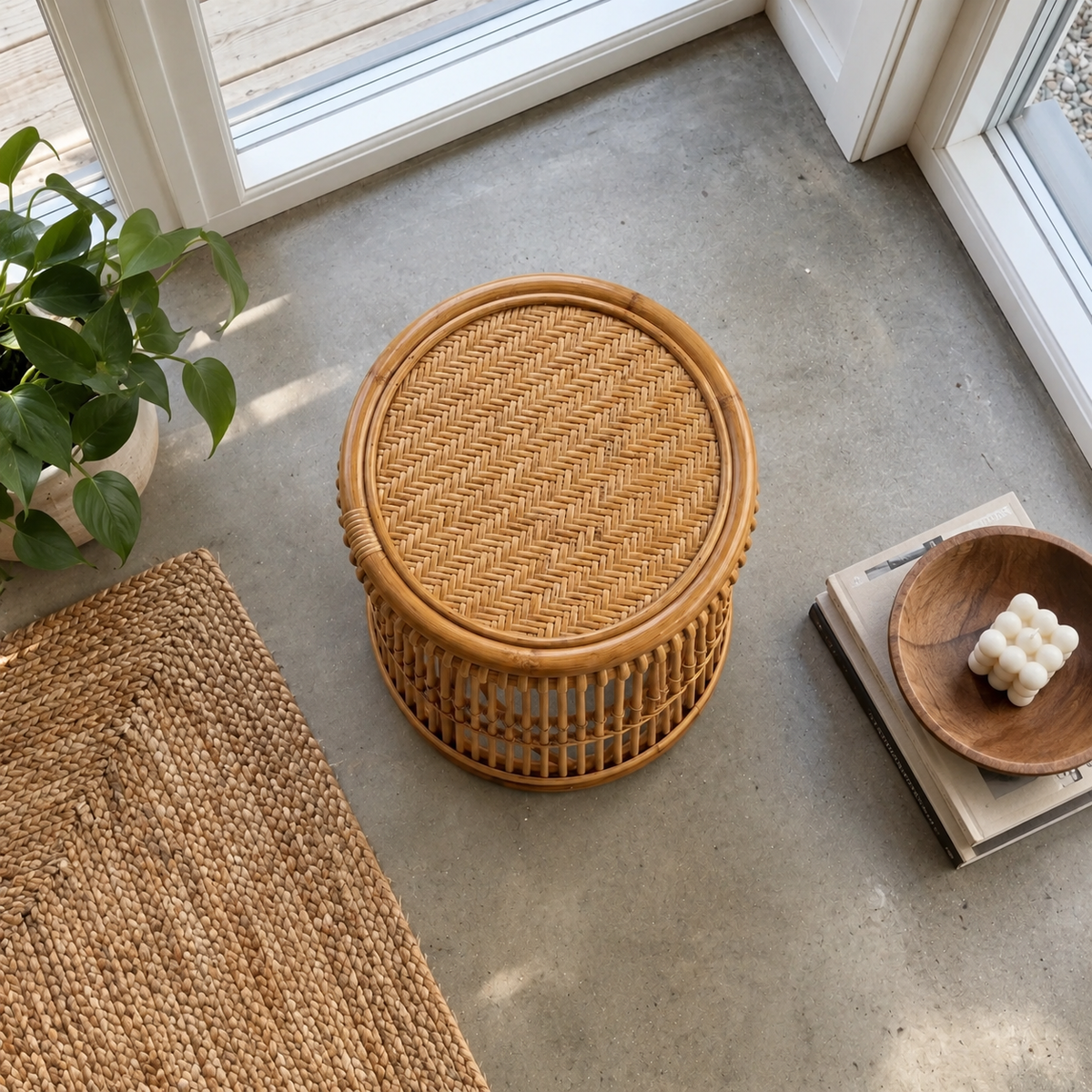 Cylindrical Rattan Stool – Indoor & Outdoor