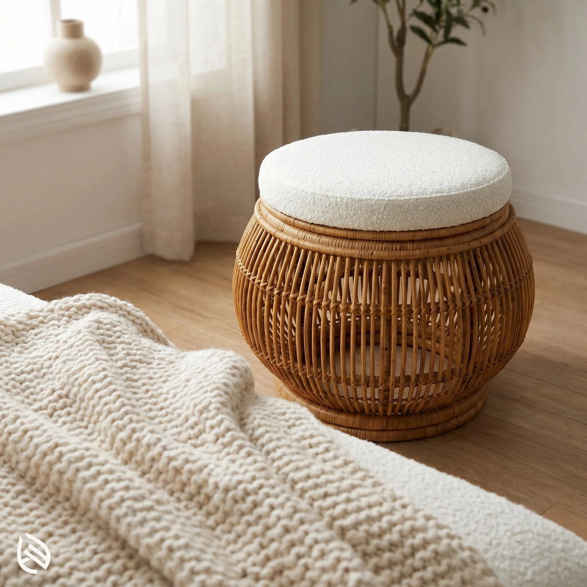 Round Rattan Weave Stool – Indoor & Outdoor