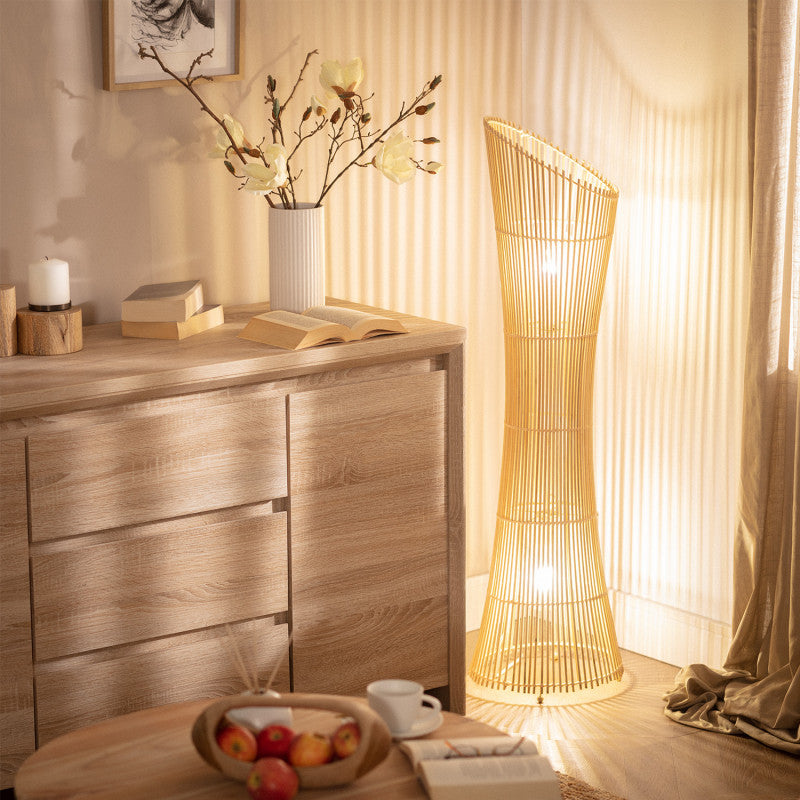 HandCrafted NatureNest Illume Floor Lamp | Decorative Rattan woven Floor Lamp | Boho Style Standing Lamp for Living Space | Eco-chic Rattan Lamp | Modern Rustic Lighting with Natural Finish | Dia(30*118 H cm)