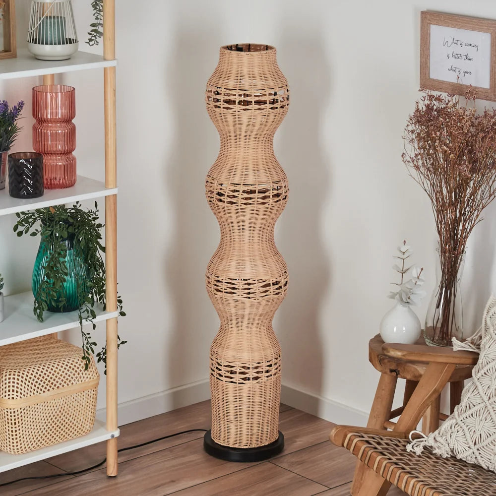 Handcrafted VerraGlow Floor Lamp | Handwoven Rattan Wicker Floor Lamp | Boho style standing light for Living Space | Eco-Chic Rattan Lighting | Modern Artisan Décor with Natural Finish | Dia (22*111 cm H)