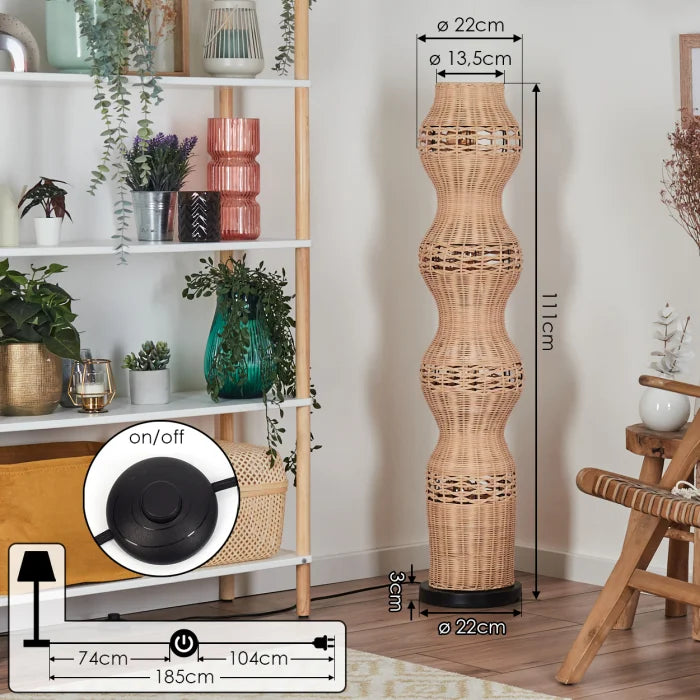 Handcrafted VerraGlow Floor Lamp | Handwoven Rattan Wicker Floor Lamp | Boho style standing light for Living Space | Eco-Chic Rattan Lighting | Modern Artisan Décor with Natural Finish | Dia (22*111 cm H)