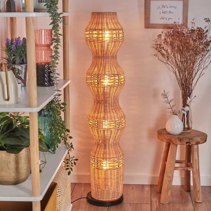Handcrafted VerraGlow Floor Lamp | Handwoven Rattan Wicker Floor Lamp | Boho style standing light for Living Space | Eco-Chic Rattan Lighting | Modern Artisan Décor with Natural Finish | Dia (22*111 cm H)