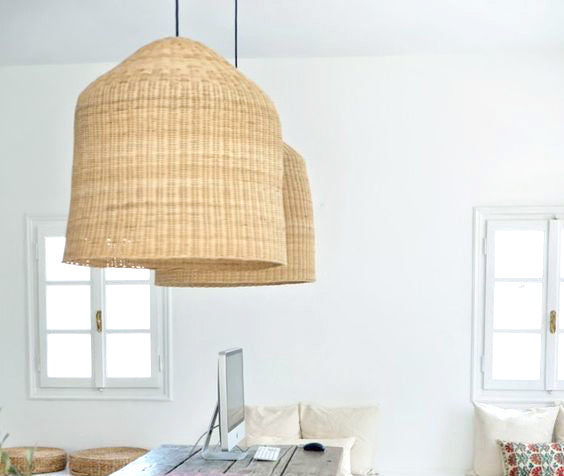 HandCrafted Evanna Rattan Hanging Lamp Shade | HandWoven wicker Rattan Pendant Lamp for Ceiling Décor | Modern Boho Style Hanging Lamp | Eco-Chic lightweight Pendant Lamp with Eco Finish | Dia(40*50 cm H)