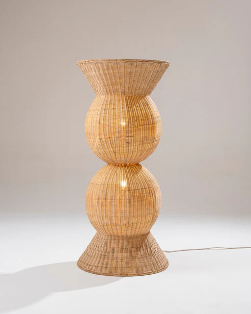 Handcrafted Cocoon LightCraft Floor Lamp | Decorative Rattan Woven Floor Lamp | Boho Style Standing Lamp for Living Space | Eco-Chic Rattan Lamp | Artisan Décor | Modern Rustic Home Décor with Natural Finish | Dia (55*122 cm)