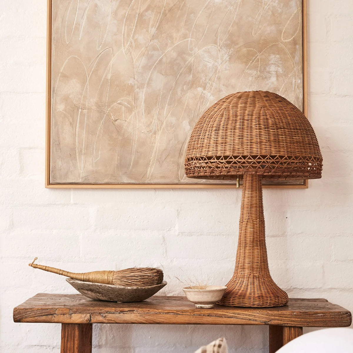 HandCrafted ArtisanaLight Table Lamp | HandWoven Rattan Shade Table Lamp | Eco-Chic Study Lamp | Bohemian Style for Living Space | Decorative Light for home with Natural Finish | Dia(45*70 H cm)