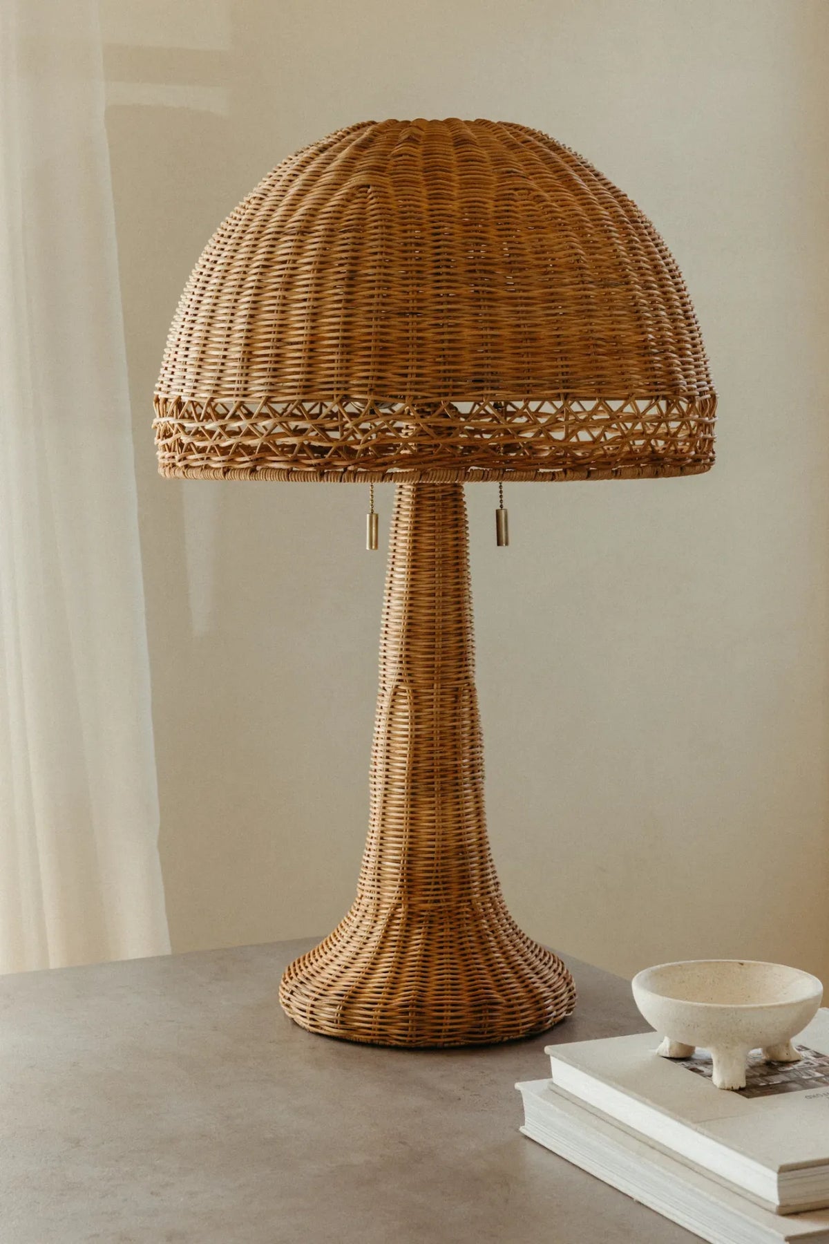HandCrafted ArtisanaLight Table Lamp | HandWoven Rattan Shade Table Lamp | Eco-Chic Study Lamp | Bohemian Style for Living Space | Decorative Light for home with Natural Finish | Dia(45*70 H cm)