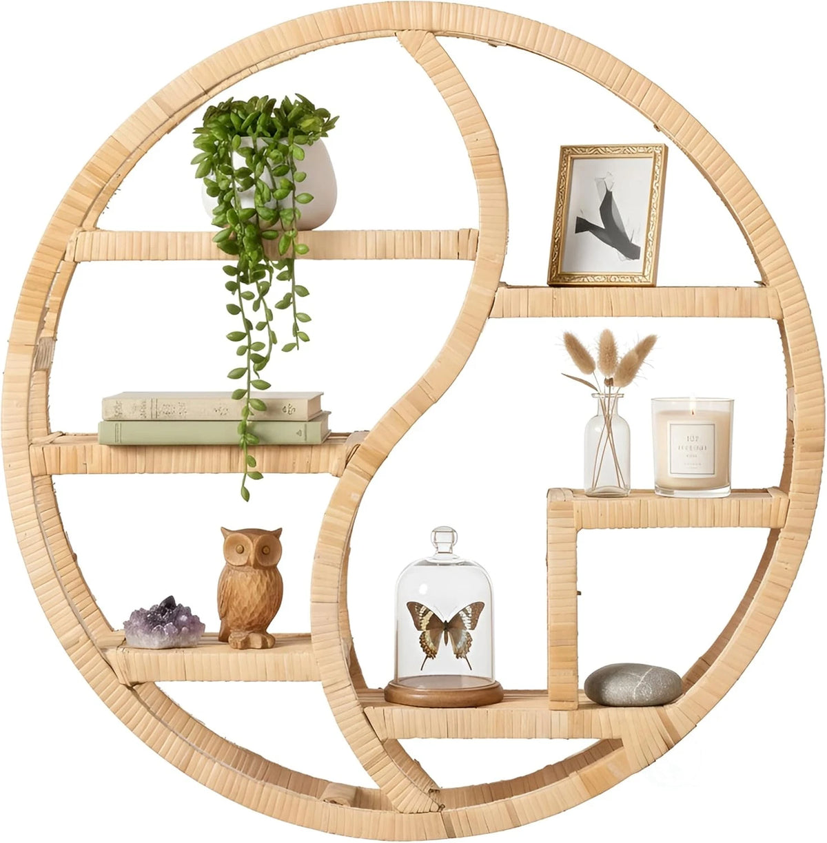 Boho Round Bamboo Wall Shelf – 3 Tier