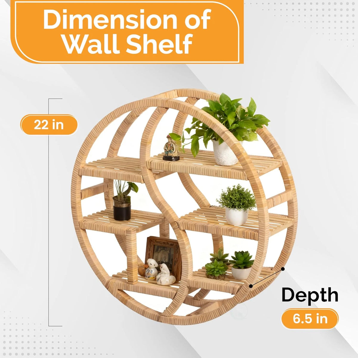 Boho Round Bamboo Wall Shelf – 3 Tier
