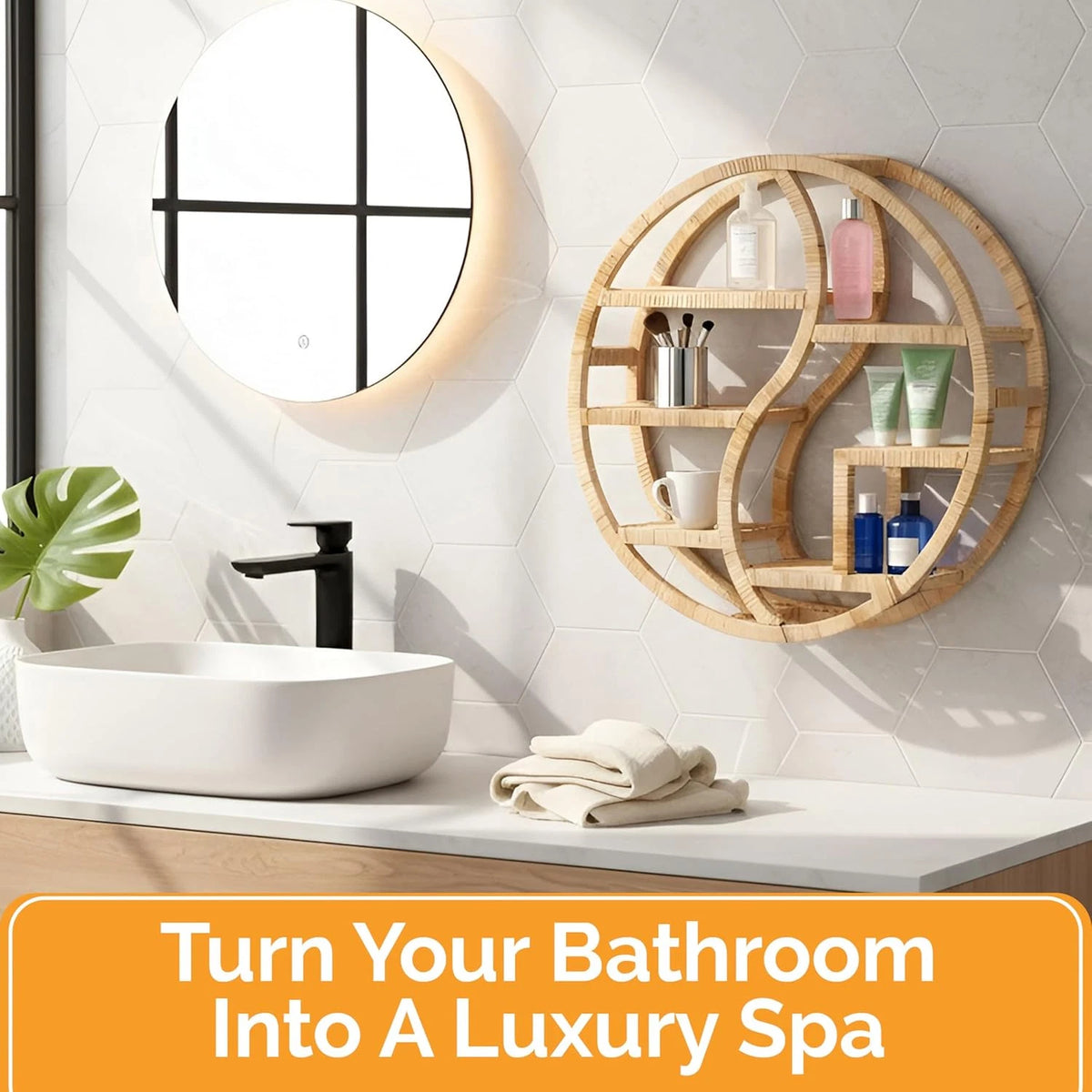 Boho Round Bamboo Wall Shelf – 3 Tier