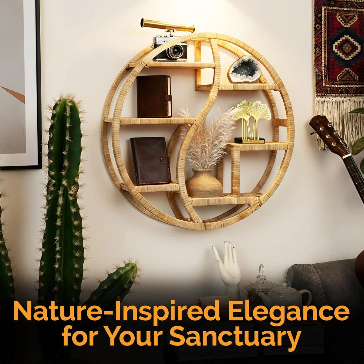 Boho Round Bamboo Wall Shelf – 3 Tier