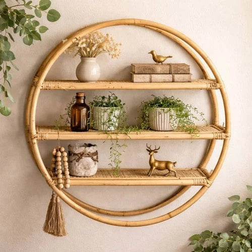 Round Rattan Wall Shelf – 23.5 in