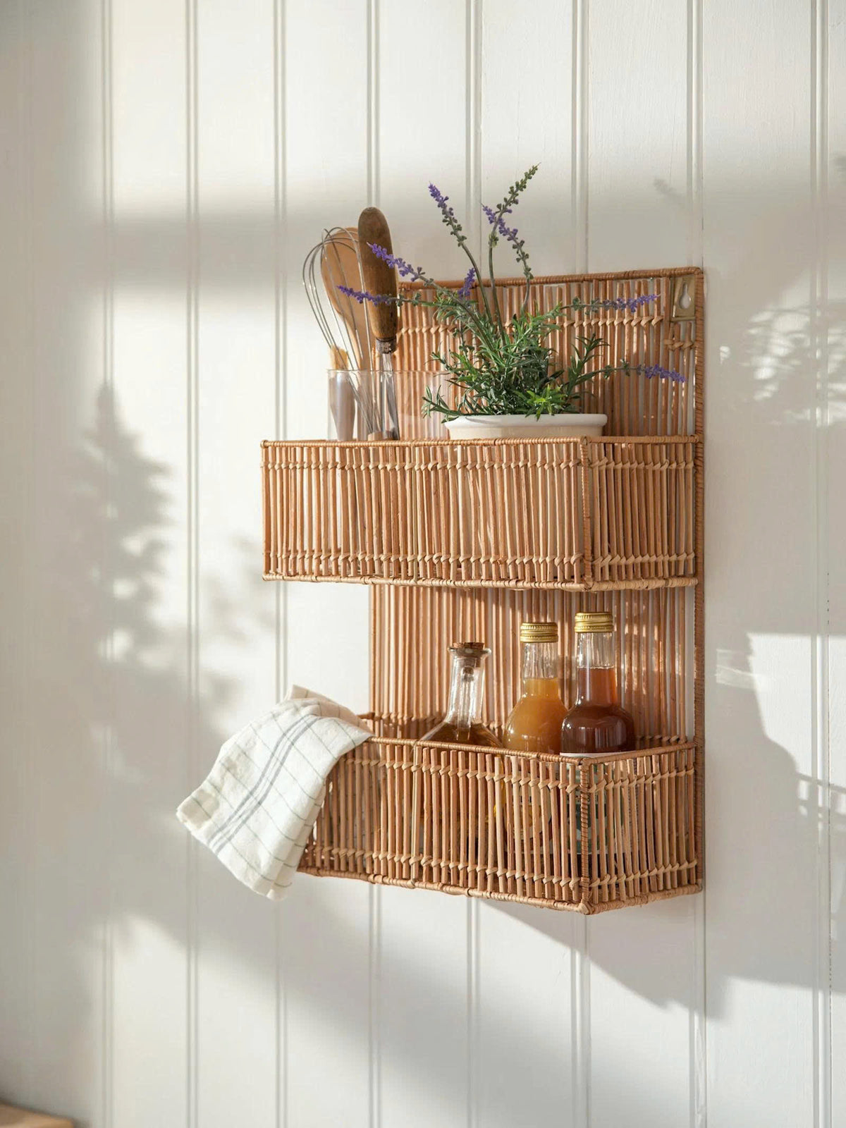 Handwoven Rattan Wall Shelf – Natural