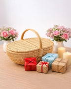Handcrafted Cane Picnic Basket with Lid for Outdoor and Travel Use — Canewoven