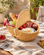 Handcrafted Cane Picnic Basket with Lid for Outdoor and Travel Use — Canewoven