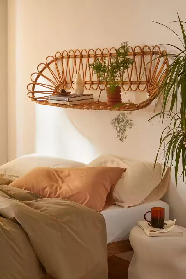 Handwoven Rattan Wall Display Shelf