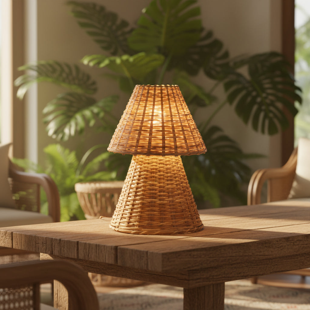 Handcrafted Rattan Wicker Table Lamp – Warm Glow