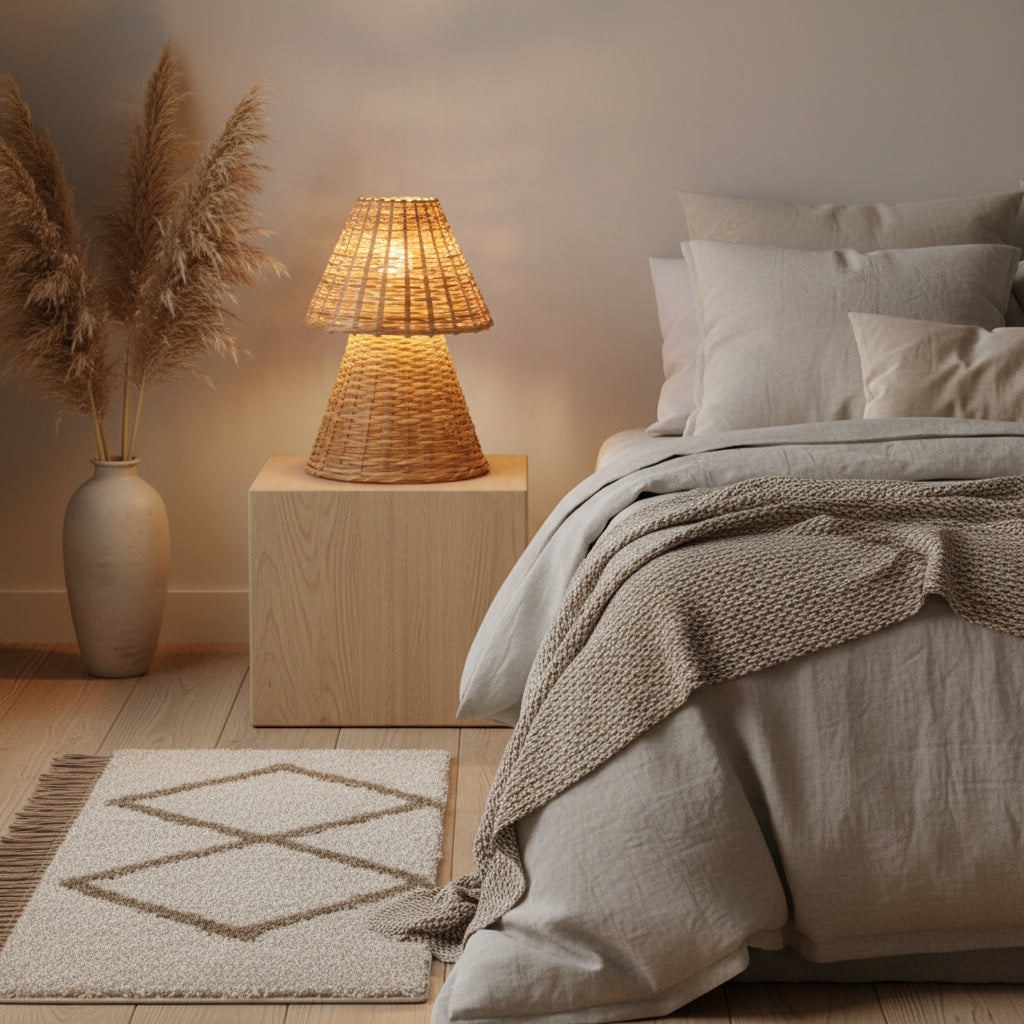 Handcrafted Rattan Wicker Table Lamp – Warm Glow