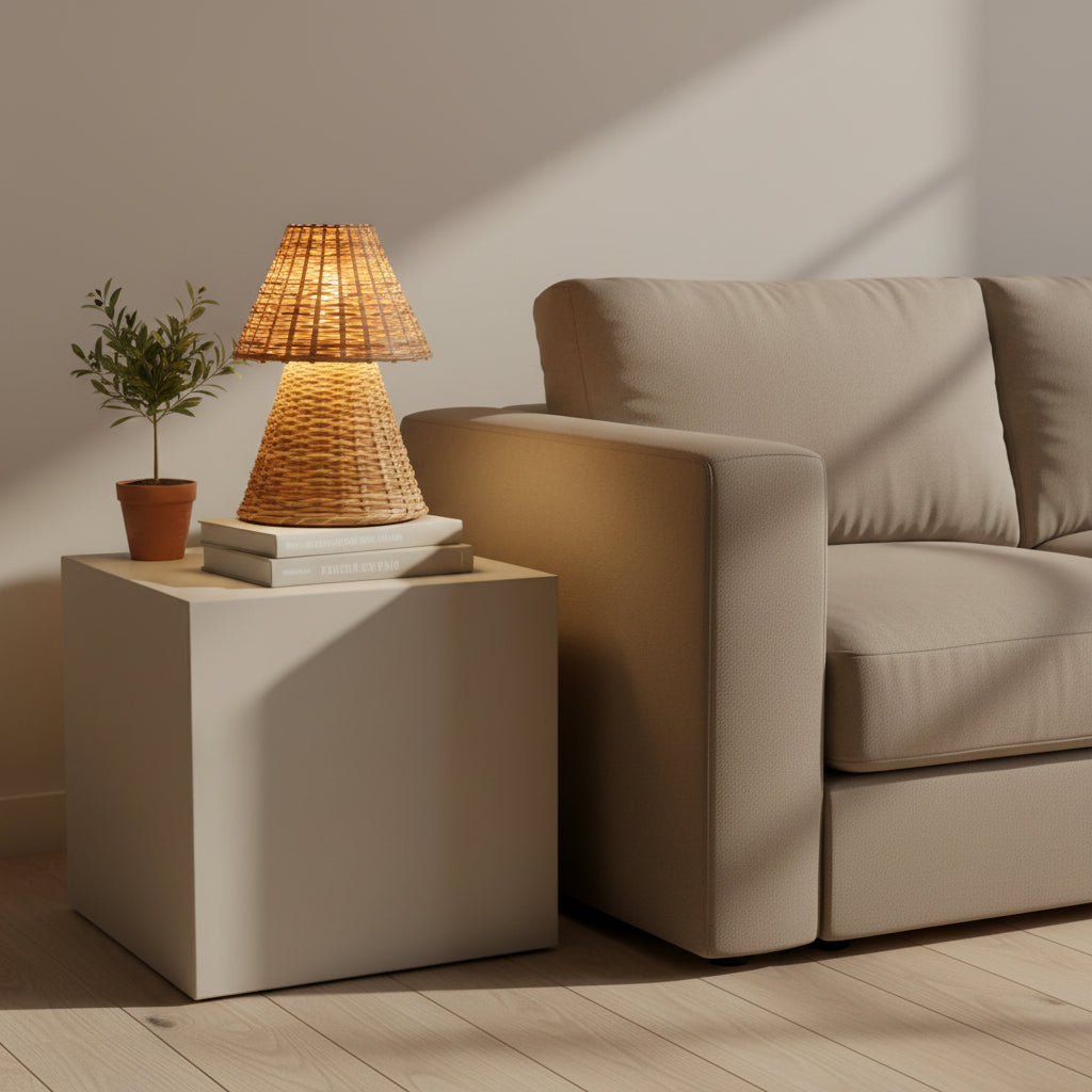Handcrafted Rattan Wicker Table Lamp – Warm Glow