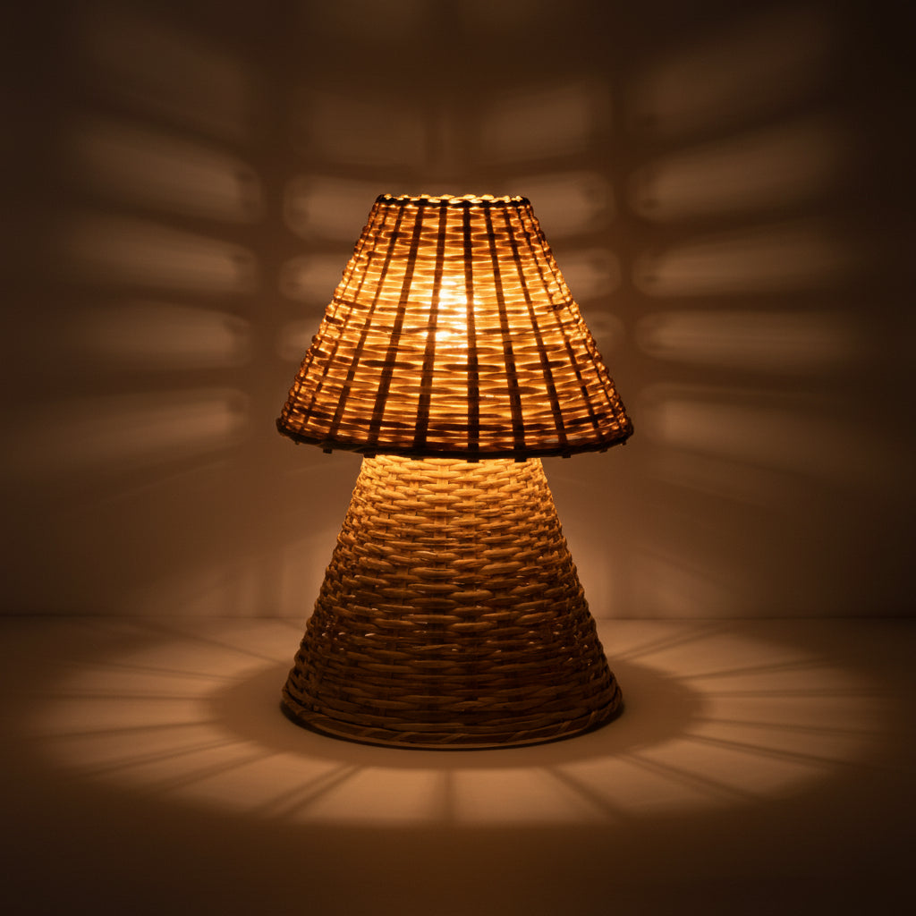 Handcrafted Rattan Wicker Table Lamp – Warm Glow