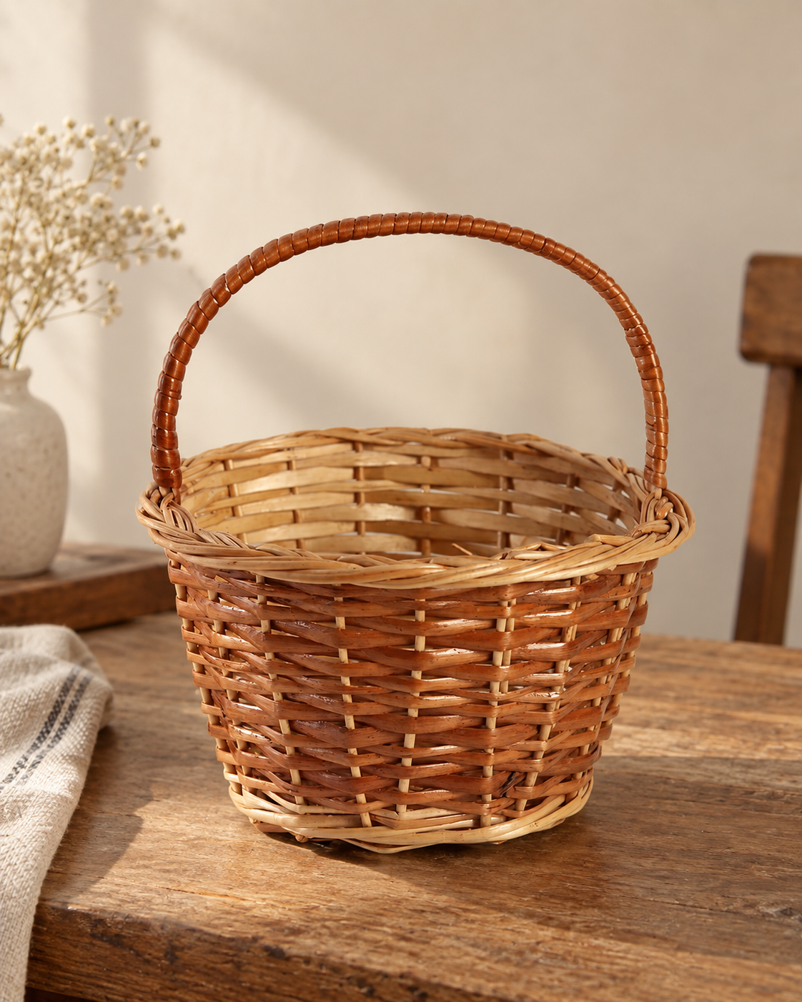 Handcrafted Wicker Round Basket for Fruits, Flowers, and Home Storage — Canewoven