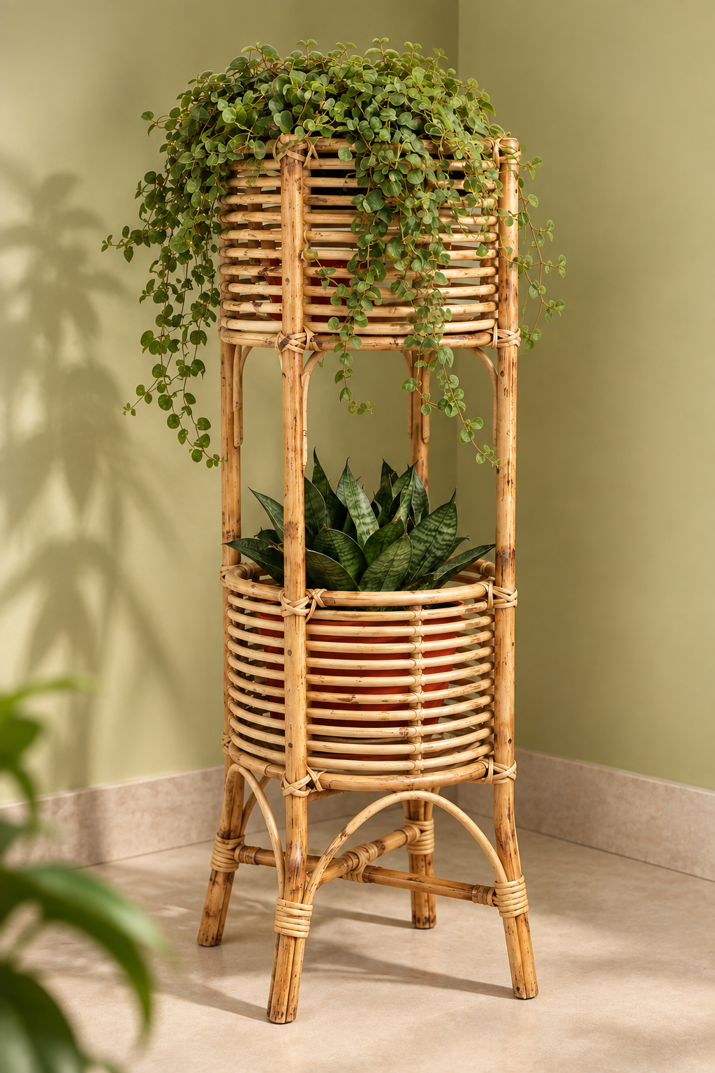 Bamboo Planter Stand for home garden, Balcony, Living, and office 32*11 Inch — Canewoven