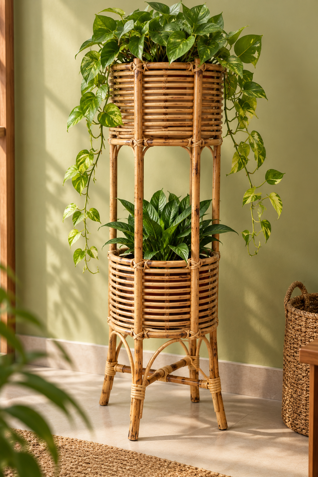 Bamboo Planter Stand for home garden, Balcony, Living, and office 32*11 Inch — Canewoven