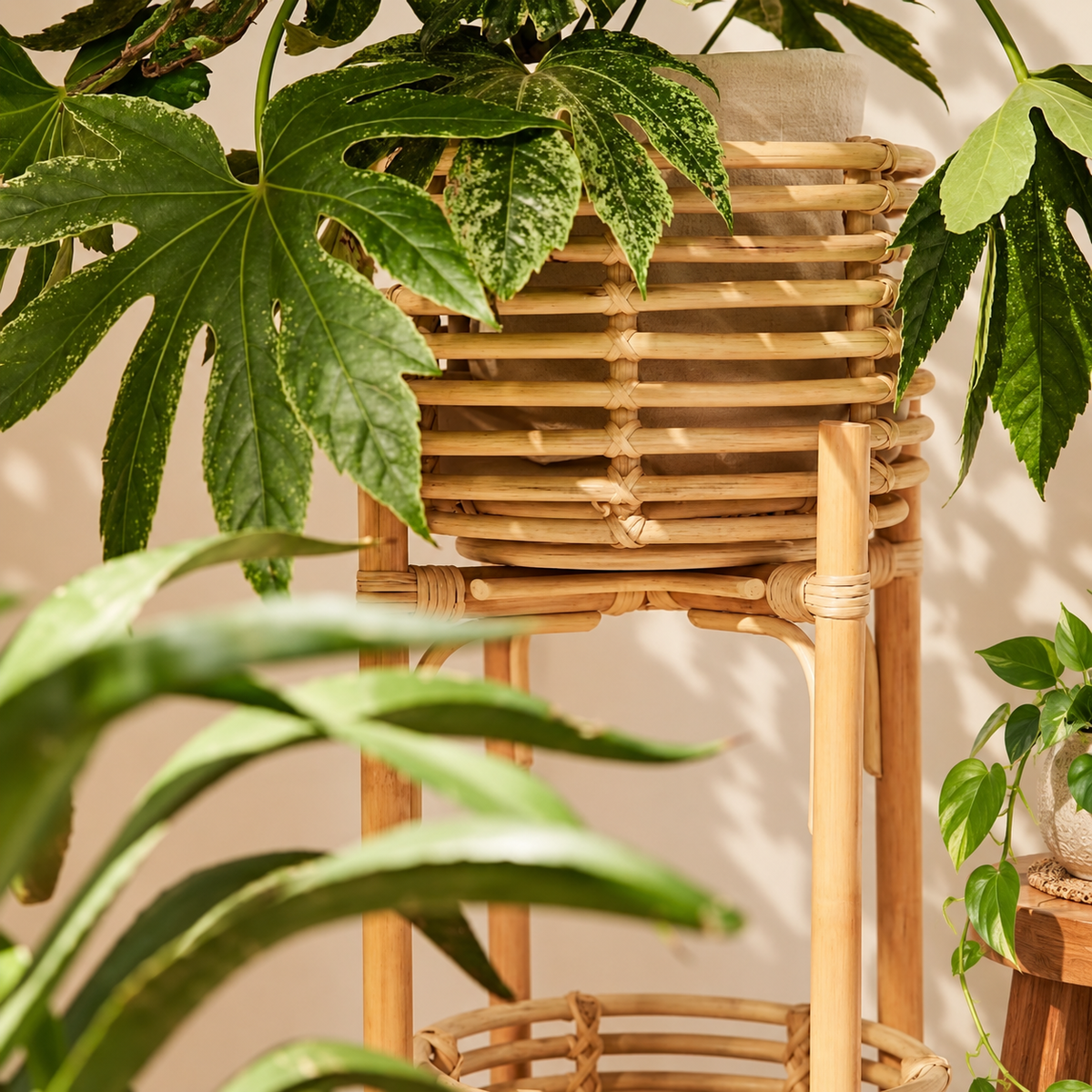 Bamboo Planter Stand for home garden, Balcony, Living, and office 32*11 Inch — Canewoven