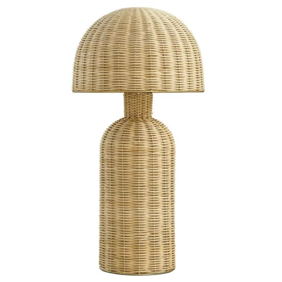 Handwoven Rattan Table Lamp with Fabric Shade – Natural