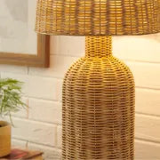 Handwoven Rattan Table Lamp with Fabric Shade – Natural