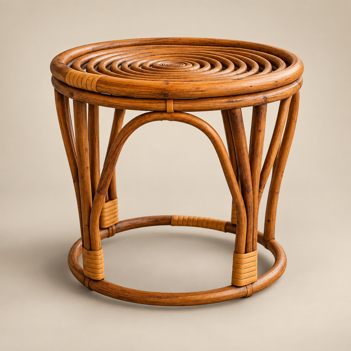 Round Cane Stool – Natural Brown