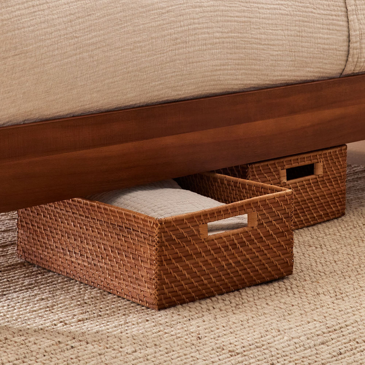 Handwoven Rattan Underbed Storage Basket