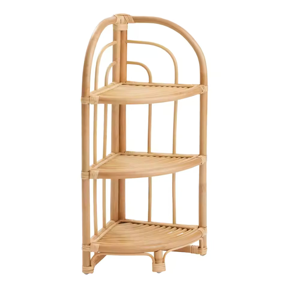 Handwoven Rattan Corner Display Shelf