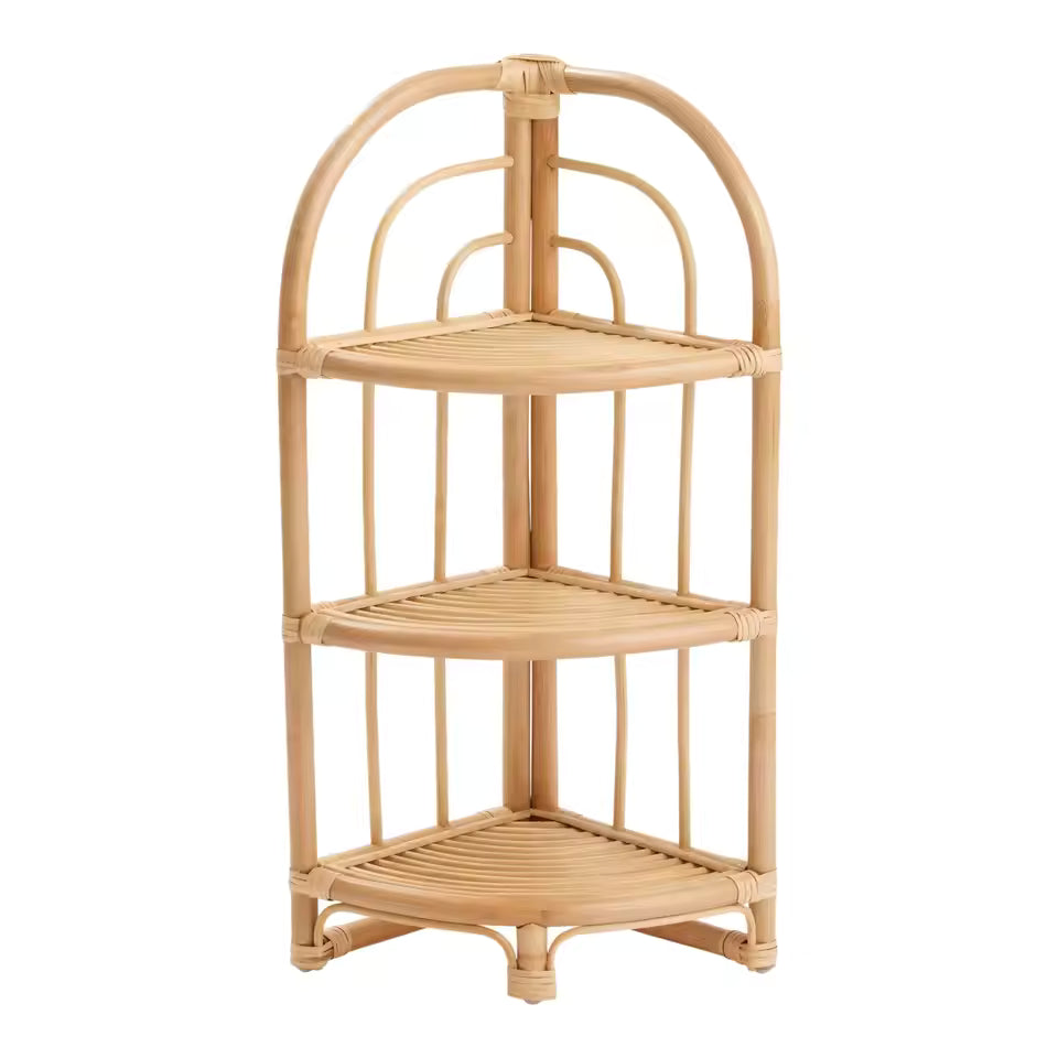 Handwoven Rattan Corner Display Shelf