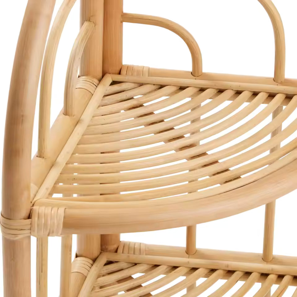 Handwoven Rattan Corner Display Shelf