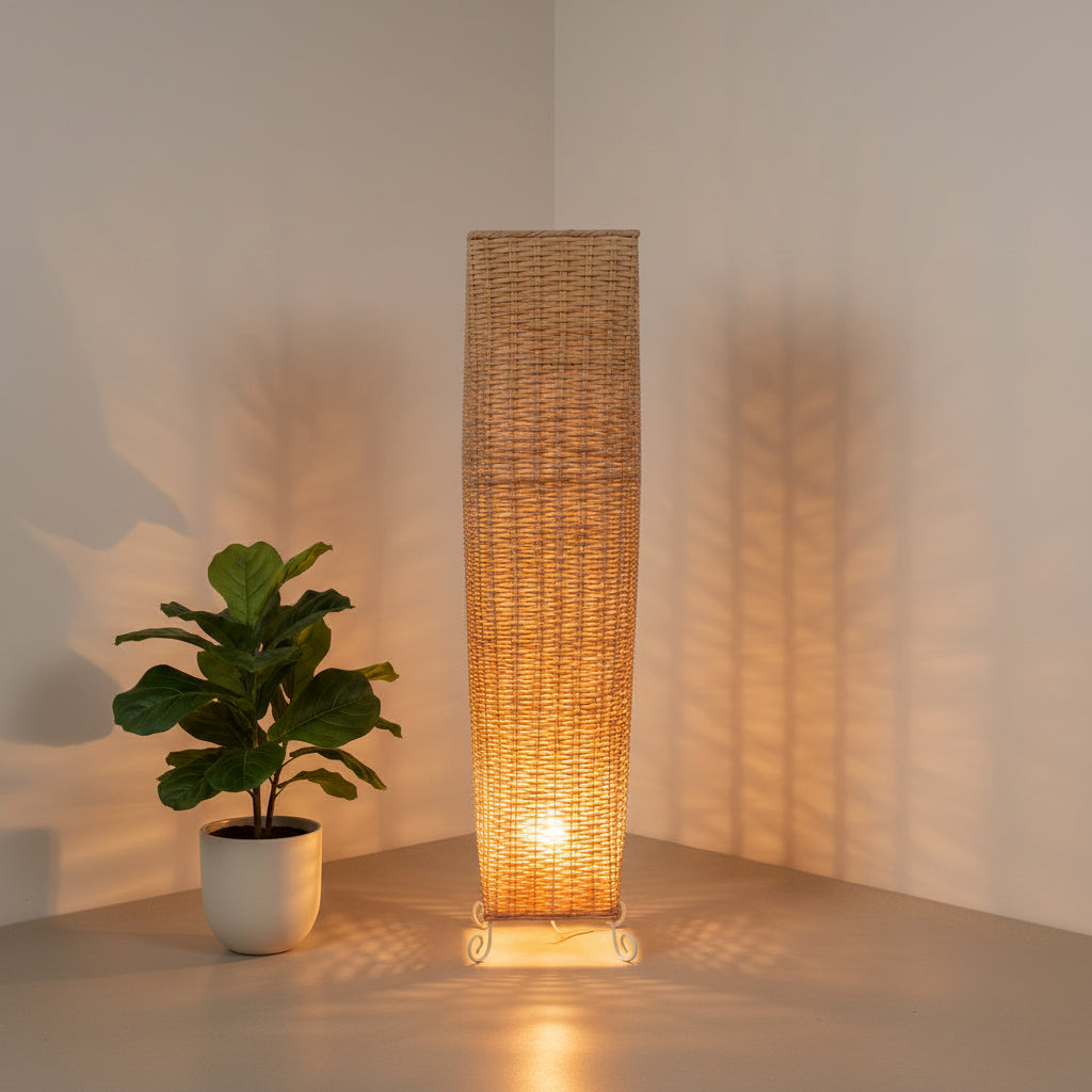 Natural Rattan Floor Lamp – 90 cm