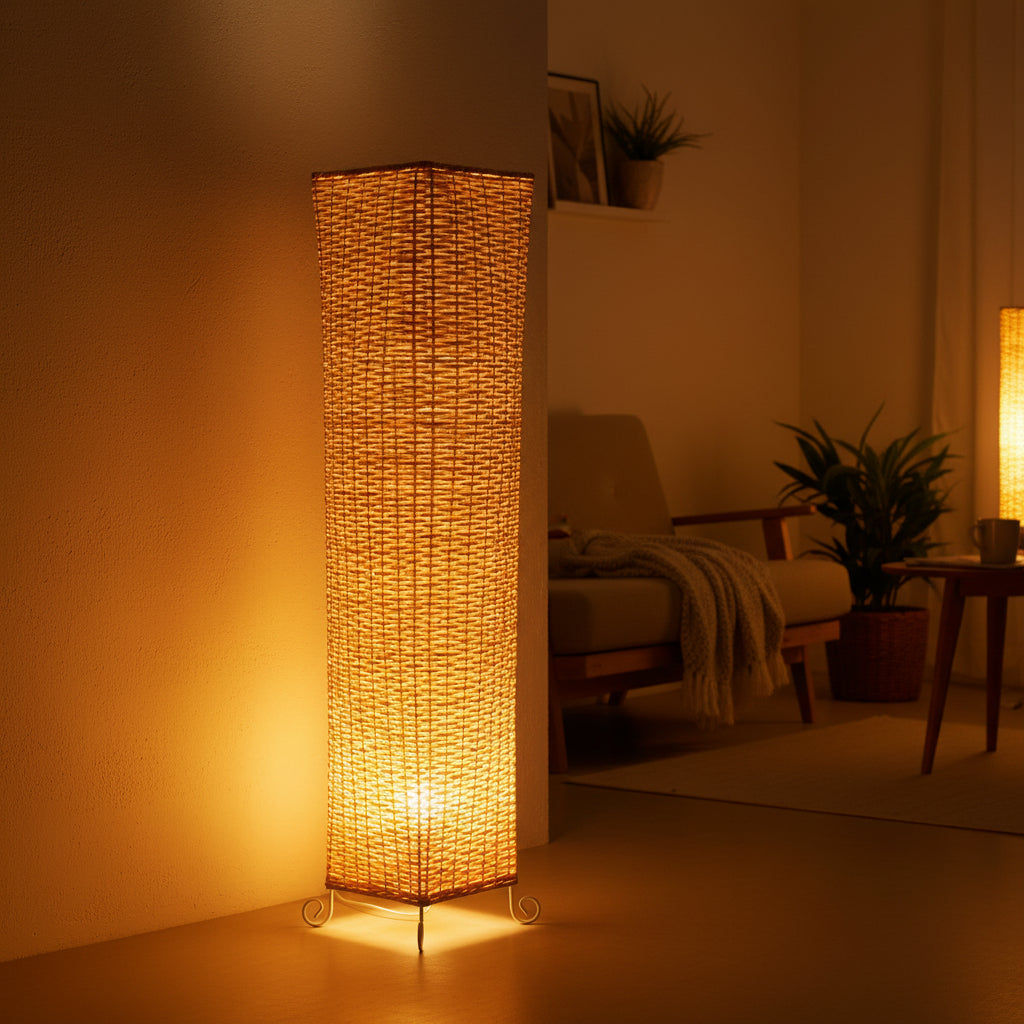 Natural Rattan Floor Lamp – 90 cm