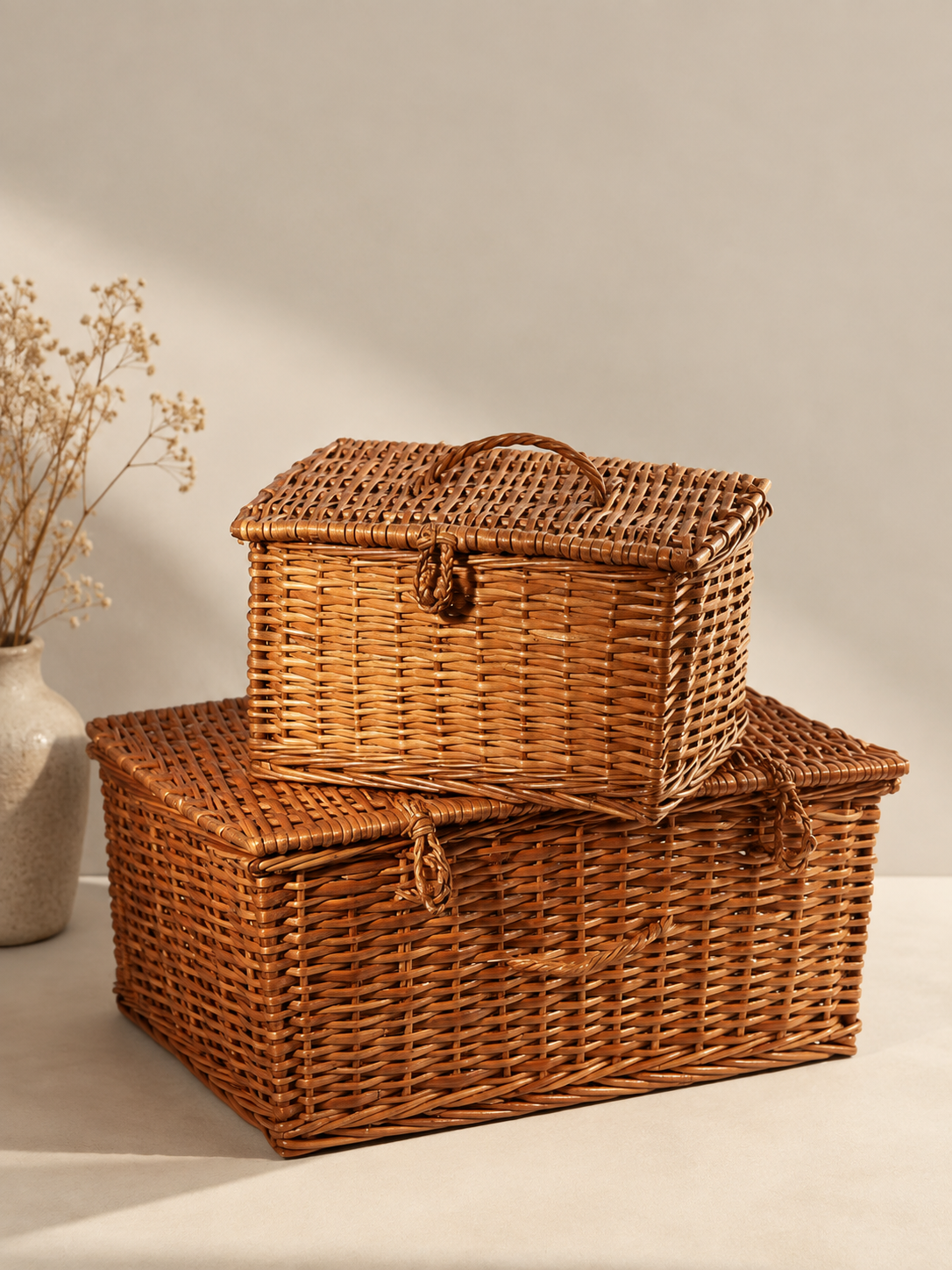Natural Wicker Basket with Lid for Bedroom, Living Room, and Closet Storage — Canewoven