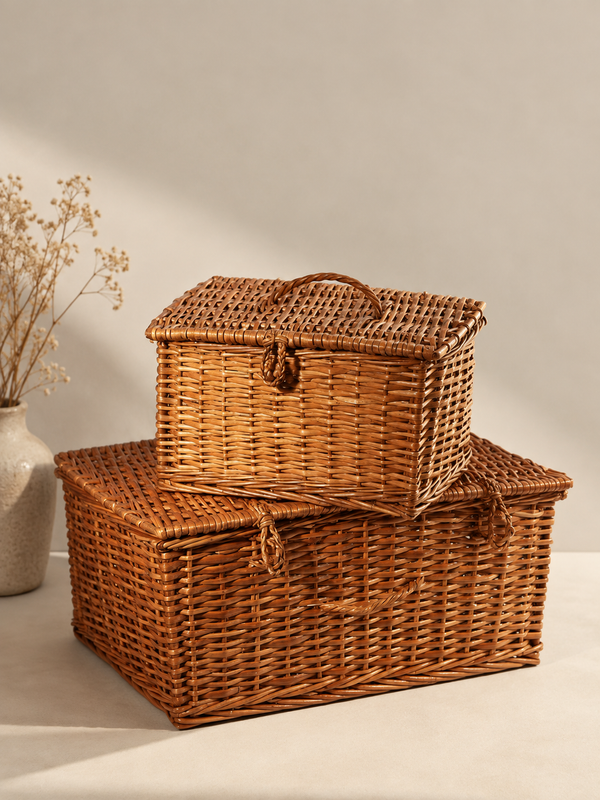 Natural Wicker Basket with Lid for Bedroom, Living Room, and Closet Storage — Canewoven